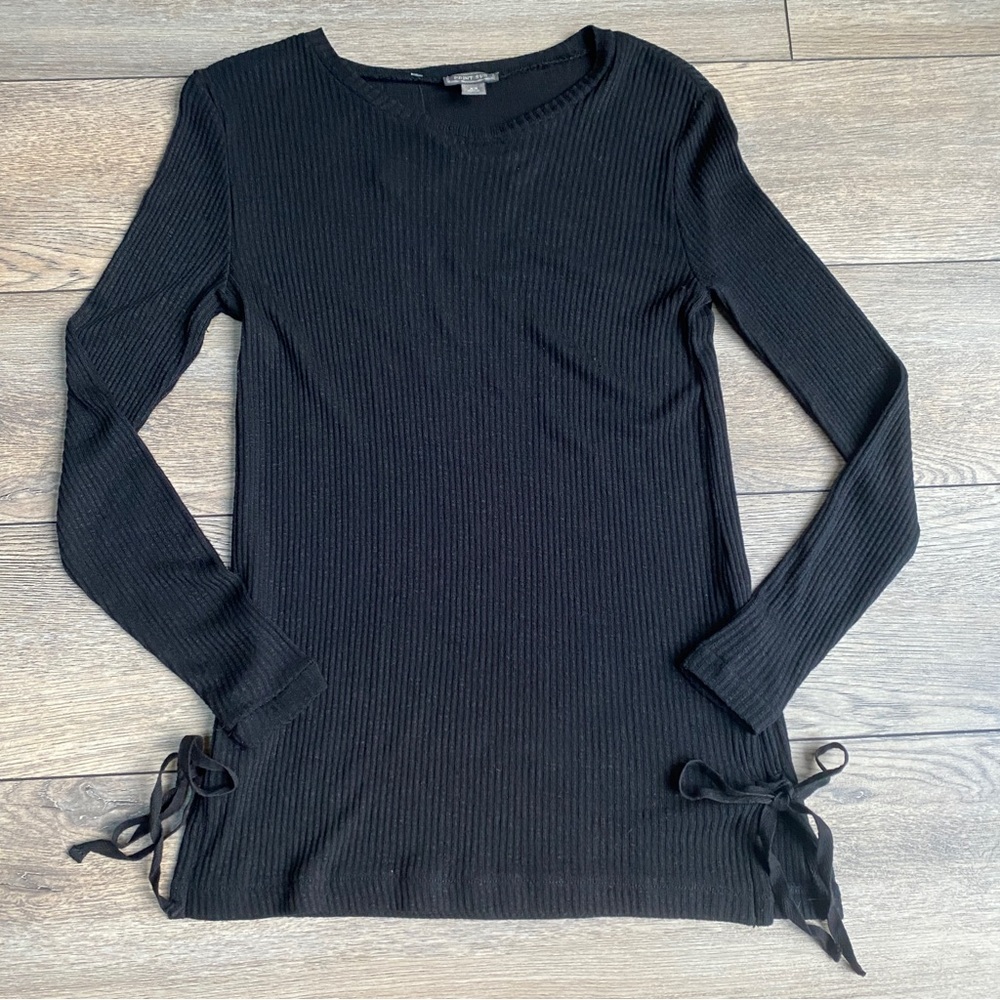 Point Sur J Crew Black Ribbed Side Tie Lace Up Viscose Blend Sweater Sz XS